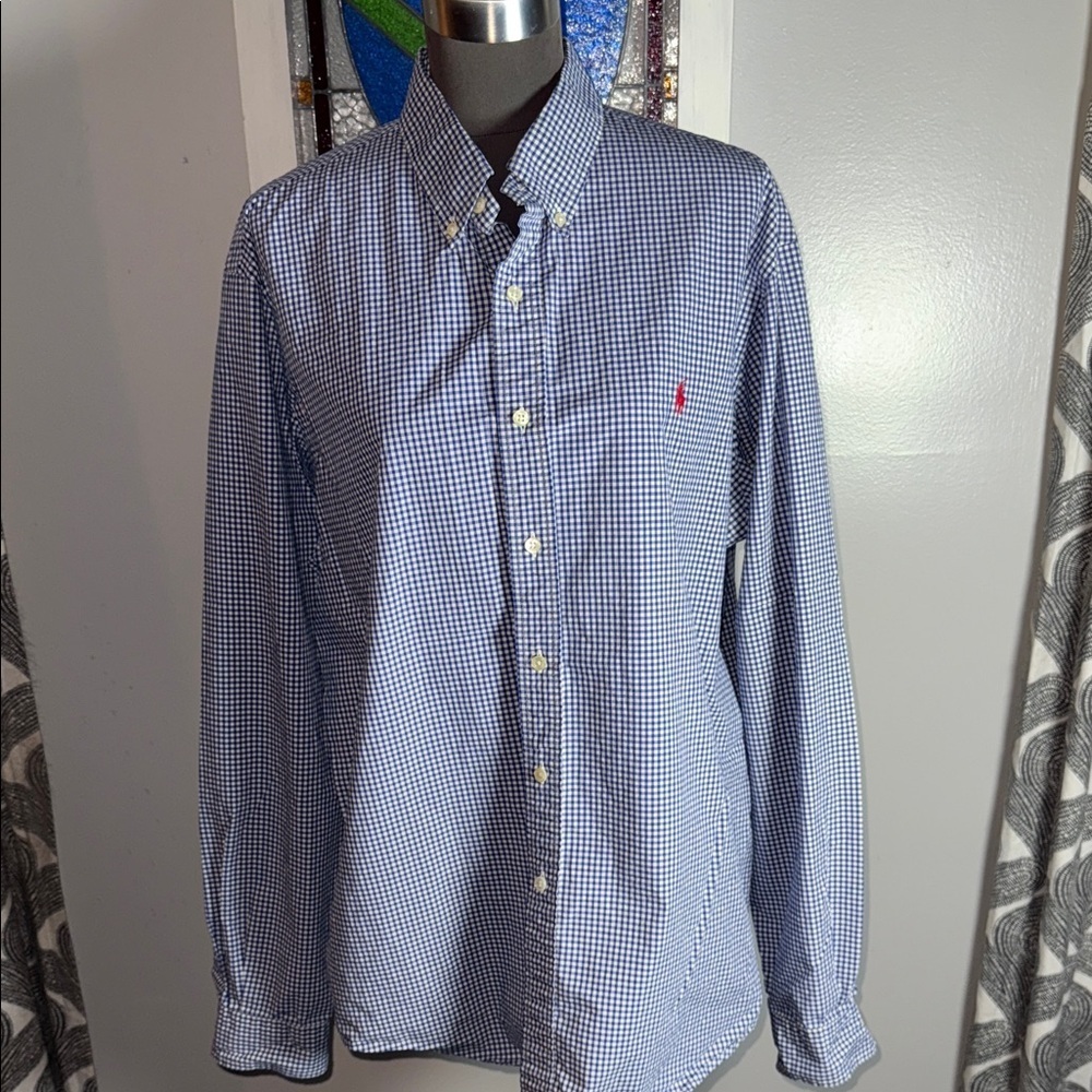 Polo Ralph Lauren Navy & White Gingham Button Down Shirt SZ XL